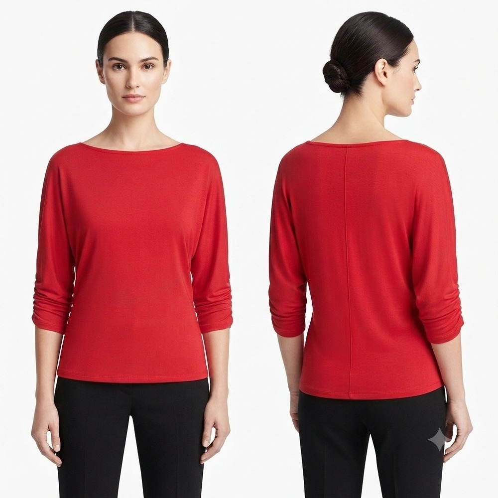 Poetsky Shirt Womens Medium Red Boat Neck Dolman Sleeve Top Jersey Knit